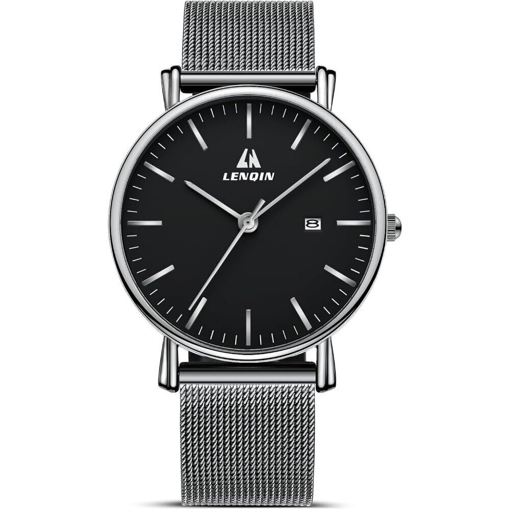 Men's Silver Black Stain Steel Waterproof Stylish Comfort Luminous Stylish Watch